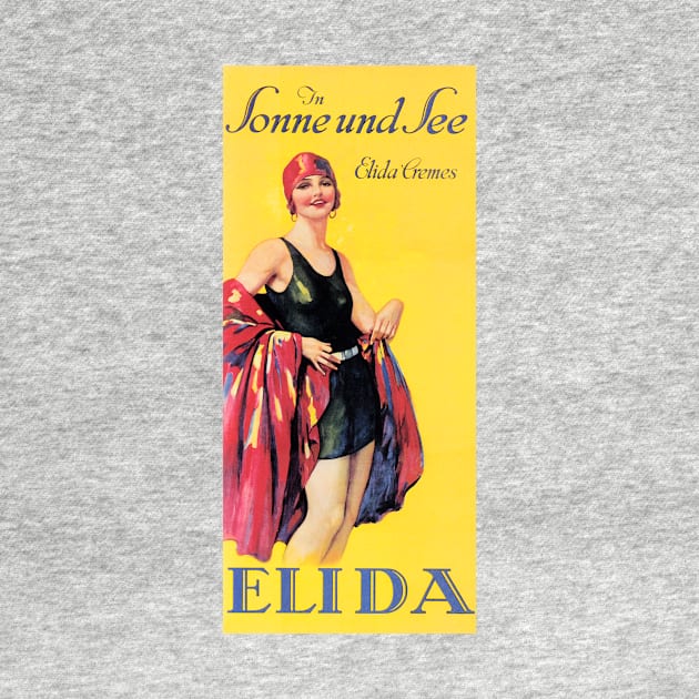 ELIDA CREMES Beauty Lotion Cosmetic Cream Vintage Advertising In Sonne Und See Swimsuit Woman by vintageposters